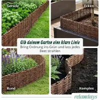 Relaxdays Bordures de parterre , en osier, lot de 4, H x L : 30 x 100 cm, à enfoncer, pour parterres et pelouses, bordures de parterre basses, marron
