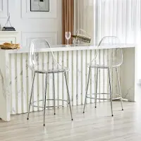 SUCCESS COURIER Lot de 2 tabourets de bar transparents, design suspendu, pieds en métal argenté, pour cuisine ouverte, 102 cm