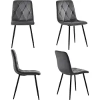 Youjia Chaise de salle à manger (4 pièces), lot de 4 chaises rembourrées, chaise en velours twill, chaise de cuisine avec dossier, assise en velours, structure en métal, pieds en métal