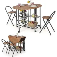 OEM Table à manger pliante en 3 parties, marron, avec roulettes