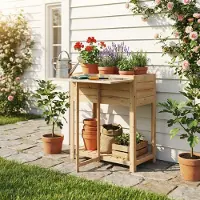 Zerbaco Jardinière surélevée , en bois, 63 x 34 x 74 cm, avec pieds et panneau latéral rabattable