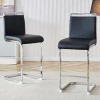 SUCCESS COURIER Lot de 2 tabourets de bar, style nordique,Polyuréthanenoir, pieds en métal argenté, 96 cm