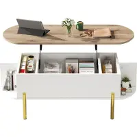 Youjia Table basse avec plateau réglable en hauteur, tables de salon, tables de canapé avec rangement dissimulé, table basse avec 7 étagères