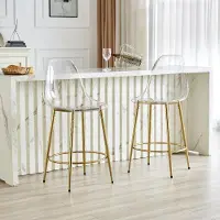 SUCCESS COURIER Lot de 2 tabourets de bar transparents, design suspendu, pieds en métal doré, pour cuisine ouverte, 102 cm