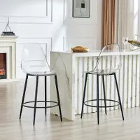 SUCCESS COURIER Lot de 2 tabourets de bar transparents, design suspendu, pieds en métal noir, pour cuisine ouverte, 102 cm