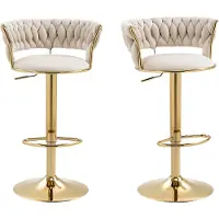 Youjia Ensemble de 2 tabourets de bar en velours pivotant à 360°, dossier fabriqué à la main, hauteur réglable à l'aide d'un seul bouton, tabouret de bar moderne pour îlot de cuisine, café, ivoire, 2,