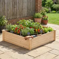 Zerbaco Jardinière surélevée , en bois, carrée, 102 x 102 x 30 cm, avec fond, pour terrasse