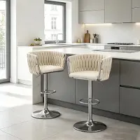 Supfine Lot de 2 tabourets de bar en velours, pivotants à 360°, réglables en hauteur, pour la chambre, la cuisine et la salle à manger