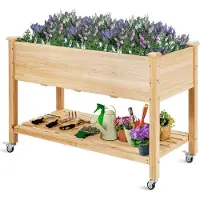 StarTech.com Jardinière surélevée en bois - Bac à plantes - Avec tablette - Roulettes verrouillables - Bâche de protection - 120 x 59 x 84 cm