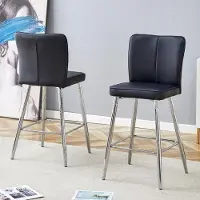SUCCESS COURIER Lot de 2 tabourets de bar, 101 cm, cuirPolyuréthanenoir, pieds en métal argenté, ergonomiques