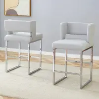 SUCCESS COURIER Lot de 2 tabourets de bar, style nordique, forme carrée,Polyuréthanegris clair, pieds en métal argenté, 91 cm