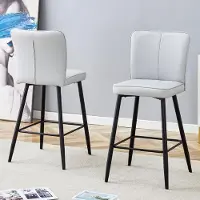 SUCCESS COURIER Lot de 2 tabourets de bar, 101 cm, cuirPolyuréthanegris clair, pieds en métal noir, ergonomiques