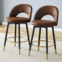 SUCCESS COURIER Tabouret de bar pivotant à 360°, tissu technique marron, pieds en métal noir, 92 cm