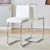 SUCCESS COURIER Lot de 2 tabourets de bar, style nordique, similicuir blanc, pieds en métal argenté, 96 cm