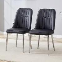 SUCCESS COURIER Lot de 2 chaises de salle à manger, similicuir noir, pieds métalliques dissimulés, 89 cm, style minimaliste