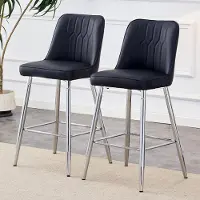 SUCCESS COURIER Lot de 2 tabourets de bar, 100 cm, cuirPolyuréthanenoir, pieds en métal argenté, repose-pieds