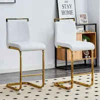 SUCCESS COURIER Lot de 2 tabourets de bar, style nordique,Polyuréthaneblanc, pieds en métal doré, 96 cm