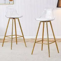 SUCCESS COURIER Lot de 2 tabourets de bar, dossier transparent, pieds en métal doré, 96 cm, pour café
