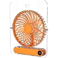 Zimilo Mini-ventilateur de table portable ultra-fin , rechargeable par USB, 7 pales, 5 vitesses, pliable, pivotant à 180°, batterie 1800 mAh, orange
