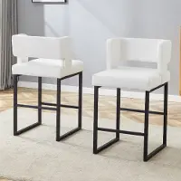 SUCCESS COURIER Lot de 2 tabourets de bar, style nordique, carrés, enPolyuréthaneblanc, pieds en métal noir, 91 cm