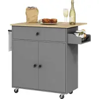 HOMCOM Desserte de cuisine sur roulettes, Îlot central cuisine avec tiroir, étagère réglable, placard à double porte, support à épices et porte-serviette, 106 x 42 x 87 cm, gris