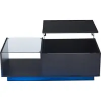 Youjia Table basse LED, table de salon, table basse réglable en hauteur avec espace de rangement dissimulé et tablette, 50 x 100 x (33-46,5) cm
