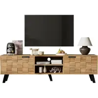 Youjia Meuble TV moderne avec 2 portes et 2 étagères ouvertes – 160,5 x 35,5 x 45 cm