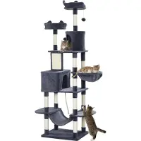 Youjia Arbre à chat de 206 cm avec grotte, 2 balles à jouer, poteaux en sisal, plate-forme pour grands chats, gris foncé