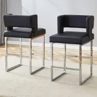 SUCCESS COURIER Lot de 2 tabourets de bar, style nordique, carrés, enPolyuréthanenoir, pieds en métal argenté, 91 cm