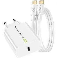 Avizar Mayaxess, chargeur 20 W pour Galaxy A55 + câble USB-C de 1 m, blanc