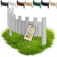 Pemicont Floranica Bordure de potager bois 100 x 15 cm, Argenté – découpe en créneaux, pin, trois piquets intégrés