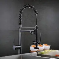 OEM Robinet de cuisine à ressort et rotatif avec tête de pulvérisation extractible - double fonction - bronze huilé (noir) - Robinet de cuisine moderne avec fonctionnalité supplémentaire