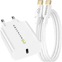 Avizar Mayaxess, chargeur 20 W pour Galaxy A56 + câble USB-C de 1 m, blanc