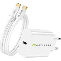 Avizar Mayaxess, chargeur 20 W pour Galaxy A35 + câble USB-C de 1 m, blanc