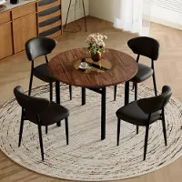 SUCCESS COURIER Ensemble table et chaises, table ronde en verre + 4 fauteuils noirs enPolyuréthaneà dossier incurvé