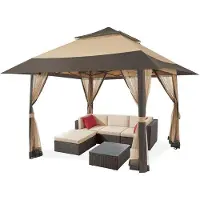OEM Kiosque de jardin 4 x 4 m avec parois latérales en treillis et double toit - Tente de réception imperméable et stable