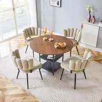 SUCCESS COURIER Ensemble table et chaises, table de salle à manger ronde de 107 cm aspect noyer avec double tablette + 4 chaises de salle à manger marron clair