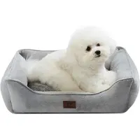 OEM Lit pour petits chiens 55 x 45 x 16 cm, coussin lavable, housse amovible, canapé pour chien, meuble pour chien avec rebords relevés, lit pour chien à picots, gris