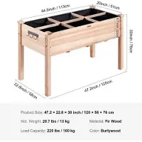 OEM Jardinière surélevée en bois avec 6 pots de fleurs - Table de culture - Sur pieds - Avec plateau - 120 x 58 x 76 cm