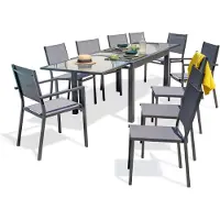 DCB Groupe Ensemble repas 10 places en aluminium et plateau verre