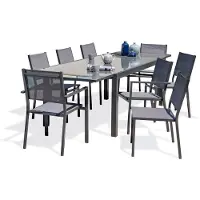 DCB Groupe Ensemble repas 8 à 12 places en aluminium et plateau verre