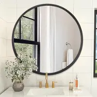 OEM Miroir mural rond avec un simple cadre en métal, miroir de salle de bain rond moderne, 50 cm de diamètre, miroir de salle de bain noir