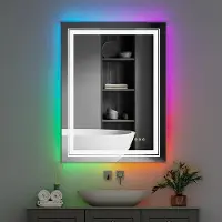 OEM Grand miroir LED à couleurs changeantes - Intensité réglable et anti-buée - 61 x 81 cm