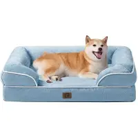 OEM Lit orthopédique pour grands chiens, 91 x 68 x 15 cm, lit en tissu moelleux pour chiens de taille moyenne, lit lavable, imperméable, antidérapant, lit avec rebord haut, bleu clair