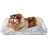 OEM Lit pour chien XXL moelleux, coussin lavable, tapis antidérapant pour chien avec peluche longue, gris, 120 x 90 cm