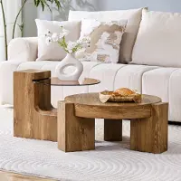 SUCCESS COURIER Ensemble de tables basses modulables, aspect bois + verre de sécurité brun, MDF, style minimaliste