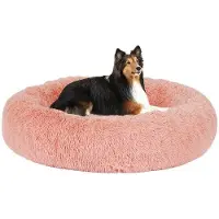 OEM Coussin pour chien de forme ronde - Banquette orthopédique pour chien avec fonction « câlin », lavable, couleur rose, 80 cm de diamètre.