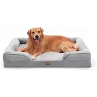 OEM Coussins ergonomiques pour grands chiens, rembourrage en mousse imperméable de forme ovale, fond résistant à l'abrasion, 122 x 89 cm, couleur crème