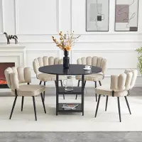 SUCCESS COURIER Ensemble table et chaises, table de salle à manger ronde de 107 cm avec double tablette + 4 chaises de salle à manger marron clair, noir