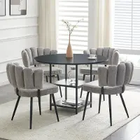 SUCCESS COURIER Ensemble table et chaises, table de salle à manger ronde de 107 cm avec double tablette + 4 chaises de salle à manger grises, noir